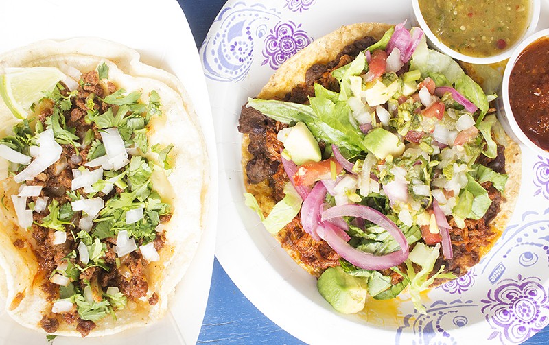 A chorizo taco and "Dirty Pig" tostada. - PHOTO BY MABEL SUEN