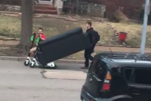 Local Legends Use Lime Scooters to Move Couch Across South St. Louis