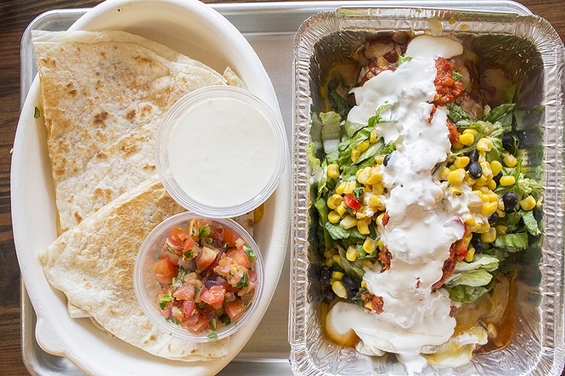 A cheese quesadilla and wet burrito. - PHOTO BY MABEL SUEN