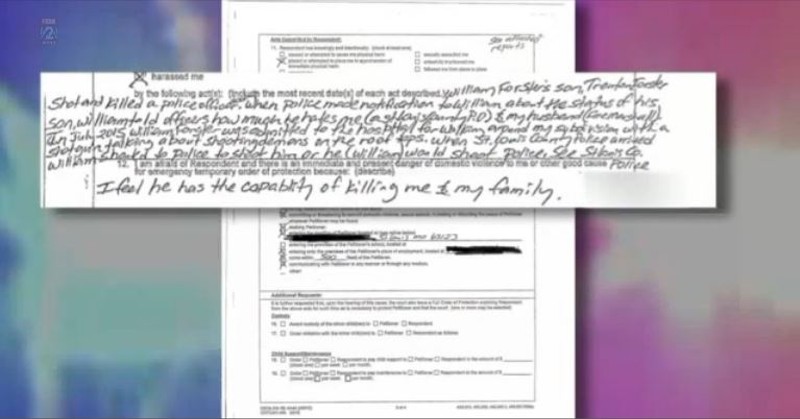 A portion of the restraining order filed by a St. Louis County officer against William Forster. - KTVI (Channel 2)
