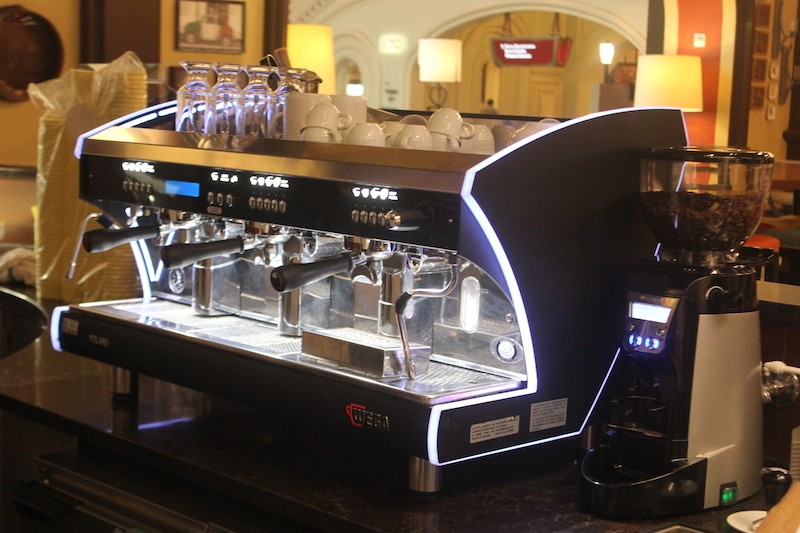The espresso machine, a Wega, brews Lavazza coffee. - PHOTO BY SARAH FENSKE