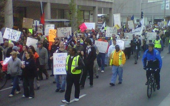 In this 2011 Occupy protest, 1,000 people marched through downtown St. Louis. - PHOTO BY TONY D'SOUZA