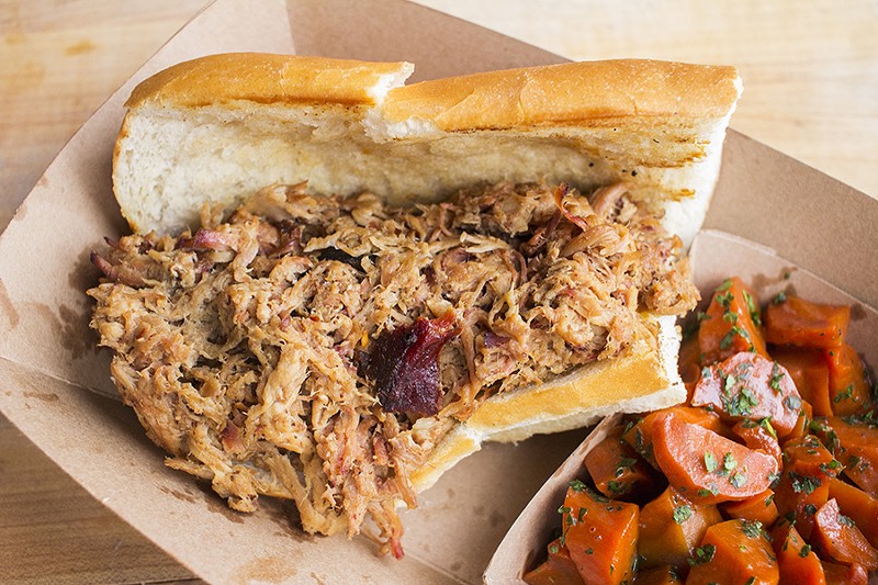 Pulled pork, served with a side of roasted carrots. - PHOTO BY MABEL SUEN