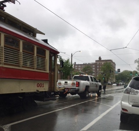 Loop Trolley Gives Up, Gets a Tow Back Home (2)
