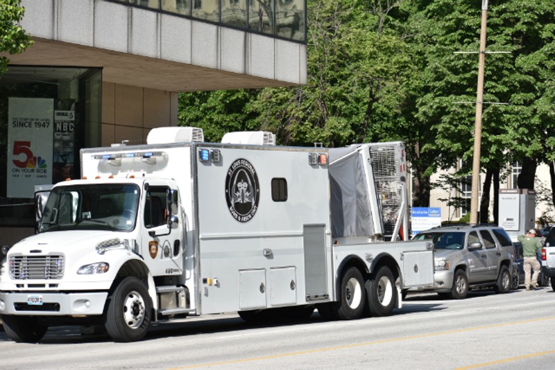 The St. Louis Regional Bomb and Arson Unit truck parked on Tuesday morning outside KSDK. - DOYLE MURPHY