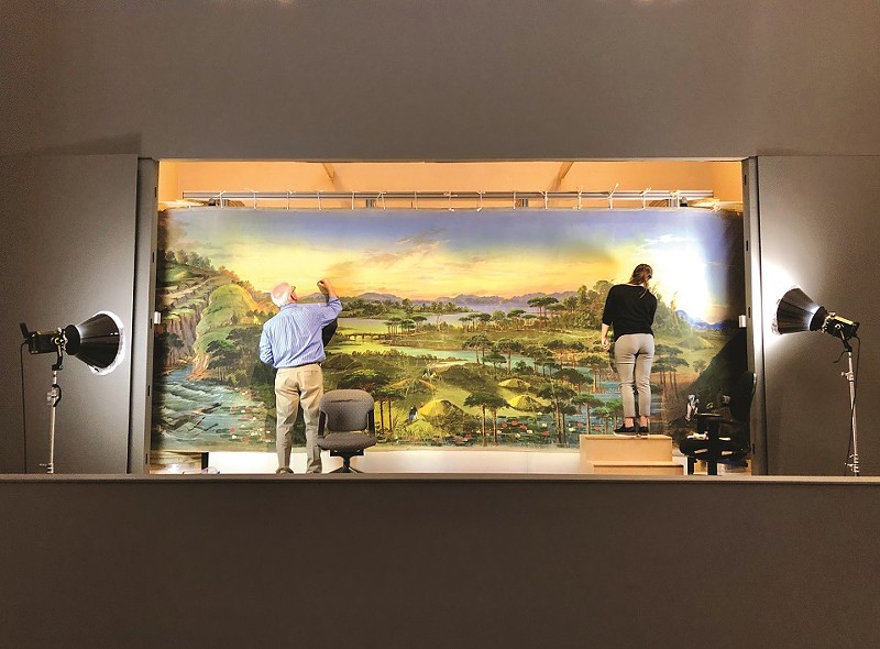 Conservators restore the Saint Louis Art Museum’s Panorama of the Monumental Grandeur of the Mississippi Valley. - COURTESY OF THE SAINT LOUIS ART MUSEUM
