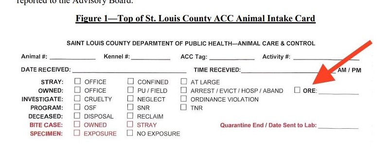 People bringing animals to the shelter were told to check the box for "ORE," but not told what it meant. - SCREENSHOT VIA AUDIT