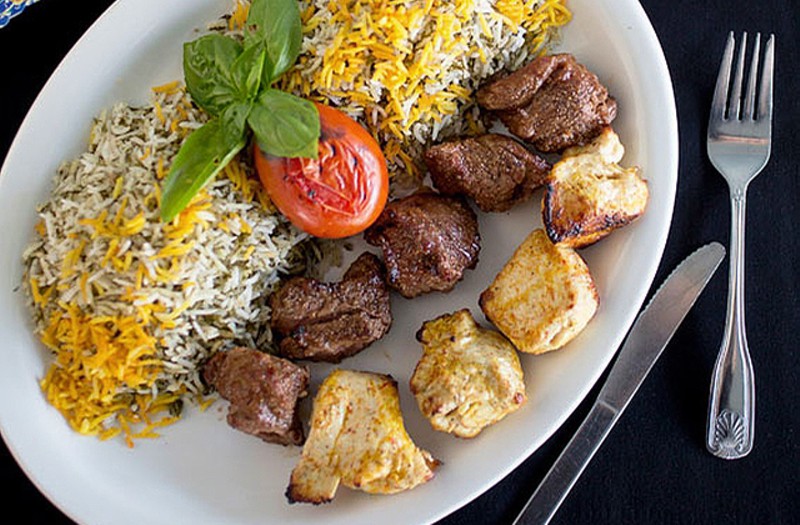 Beef and chicken shish kebab served with dill-herb rice. - Jennifer Silverberg