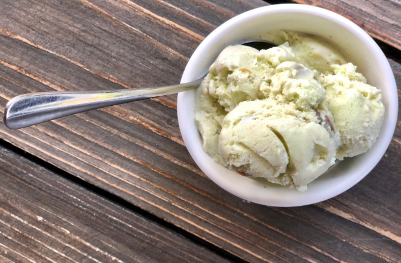 Pistachio ice cream made with pure cricket powder at Rooster South Grand. - Courtesy Baileys' Restaurants