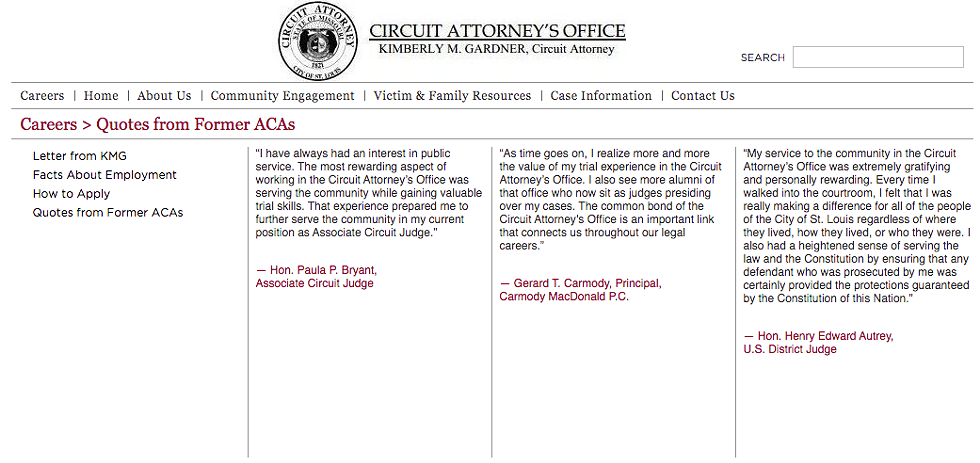 Gerald Carmody's quote on the Circuit Attorney's Office site. - SCREEN SHOT