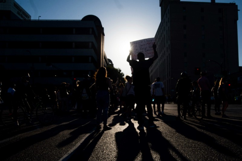 Protesters in St. Louis marched on Friday in response to the killing of George Floyd by Minneapolis police. - TRENTON ALMGREN-DAVIS