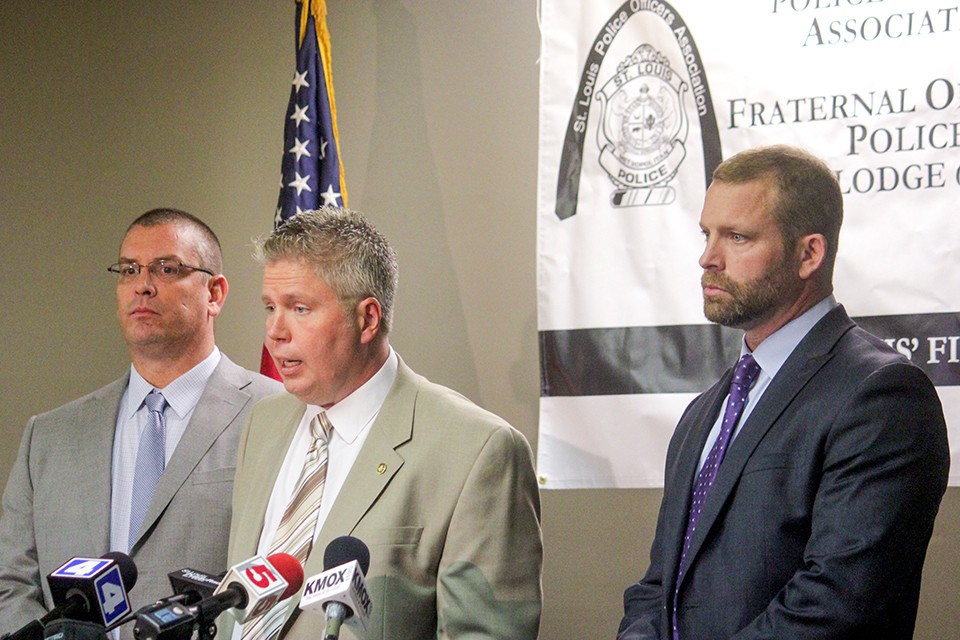 St. Louis Police Officers Association business agent Jeff Roorda, center, has said Gardner should be removed "by force or by choice." - DANNY WICENTOWSKI