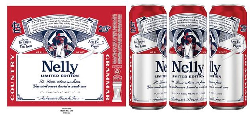 Nelly Budweiser cans feature the Derrty Record label, a Cardinals logo and lyrics from Nelly's debut album, "Country Grammar". - COMPLIMENTS OF ALLISON PR