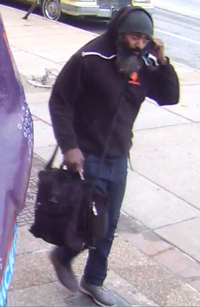 St. Louis Metropolitan Police are looking for the man pictured here, a suspect in the fatal shooting of a security guard working at the Delmar MetroLink station. - St. Louis Metropolitan Police Department
