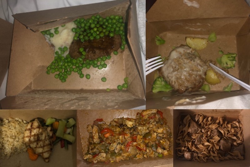 Five of the dinners provided to visitors staying in SLU's quarantine housing. - Photo Courtesy of Claire