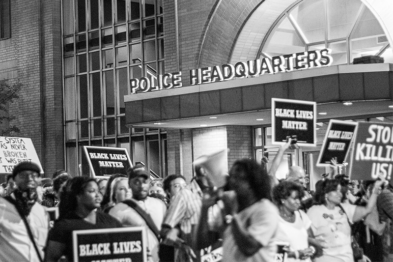 A "Blue Silence is Violence" protest staged outside the St. Louis police HQ on September 25, 2017. - DANNY WICENTOWSKI