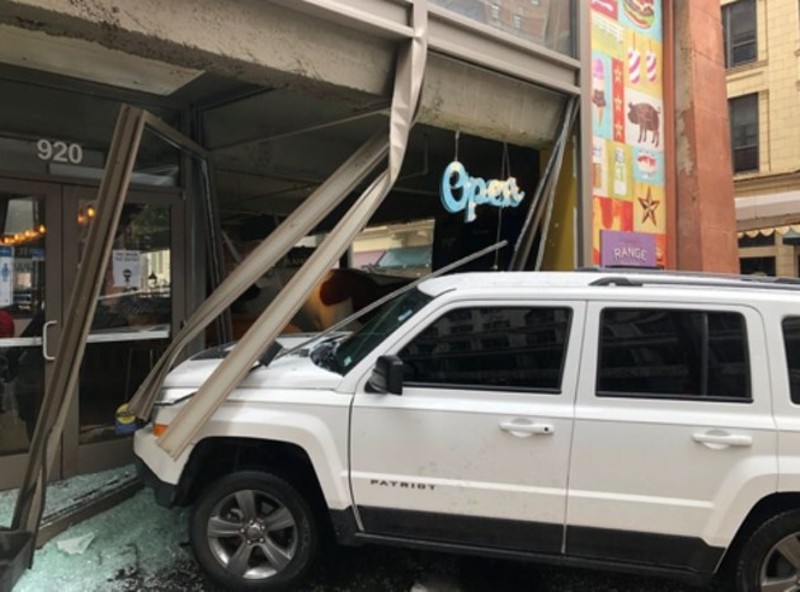 A Jeep slammed through the front windows of Bailey's Range on Saturday morning. - COURTESY OF DAVE BAILEY