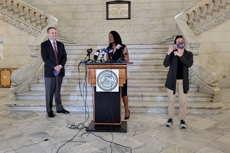 St. Louis County Executive Sam Page and St. Louis Mayor Tishaura Jones announced the end of mask mandates for vaccinated people. - SCREENSHOT/FACEBOOK LIVE