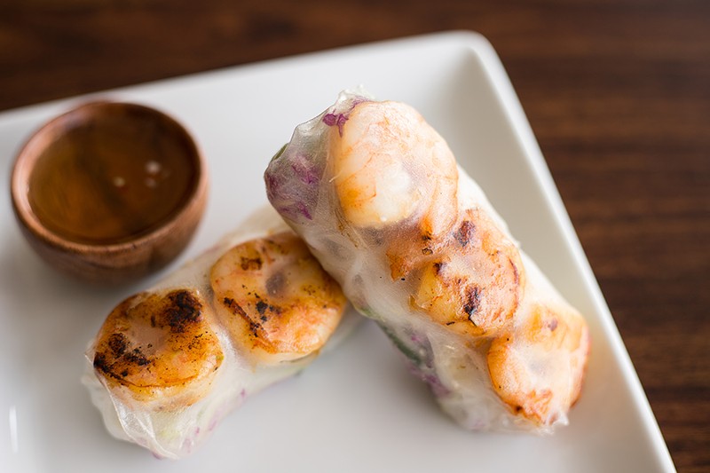 Spring rolls are stuffed with shrimp, lettuce, cabbage, cucumber and vermicelli noodles. - MABEL SUEN