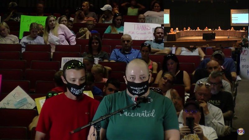 Laura Dresch, a parent from the Fox C-6 school district, speaks in favor of a mask mandate at a Board of Education meeting on August 17. She is the parent of two kids with compromised lungs and has an autoimmune disease, as well. - Screengrab from  YouTube