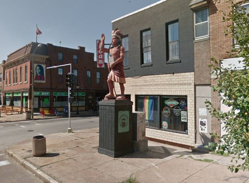 A statue of a Cherokee man has been removed from the intersection near the Cherokee Street district. - GOOGLE MAPS