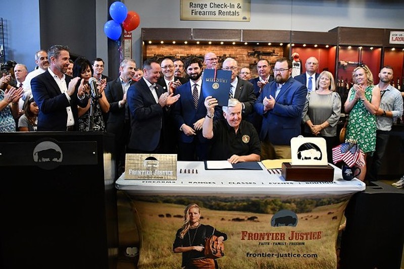 Gov. Mike Parson celebrates the signing of Missouri's Second Amendment Preservation Act" at a gun range back in June. - MISSOURI GOVERNOR'S OFFICE/FLICKR
