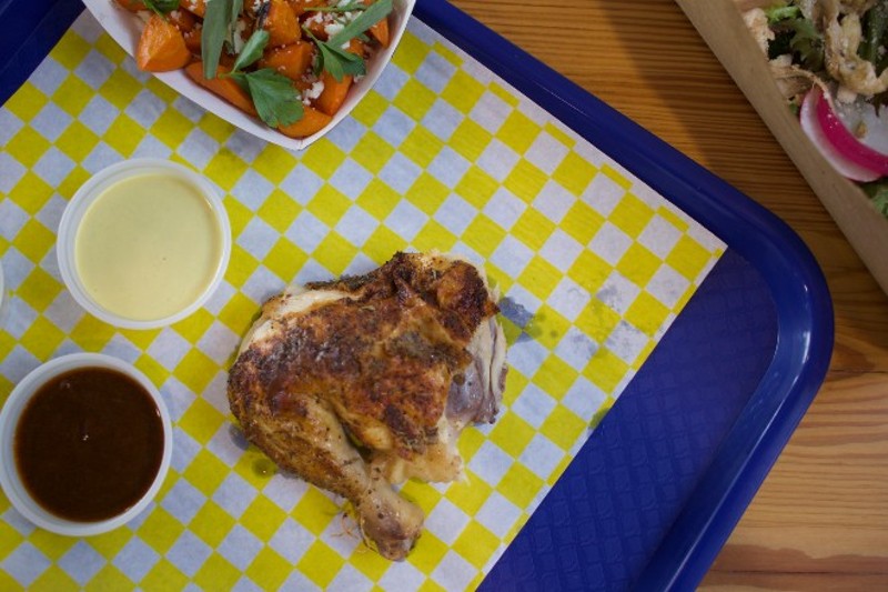 Chicken Scratch, serving rotisserie chicken, is now open inside the Food Hall at City Foundry. - CHERYL BAEHR