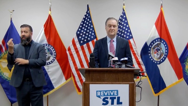 St. Louis County Executive Sam Page in a press conference on Monday morning. - Facebook Live / Sam Page