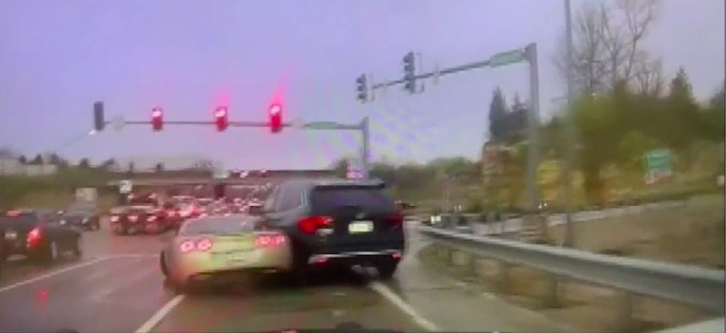 Scene from the car chase as the driver of a stolen black Honda Pilot tried to evade police. - Courtesy St. Louis County Prosecuting Attorney's Office