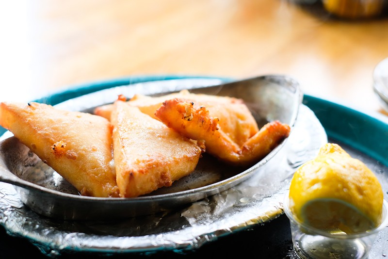 The saganaki, or "flaming cheese," is a show-stopper. - PHUONG BUI