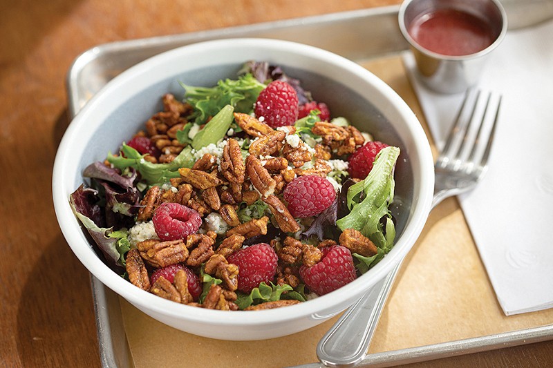 The spring salad keeps it fresh with mixed greens, gorgonzola, raspberries, candied pecans and raspberry, white-balsamic vinaigrette. - MABEL SUEN