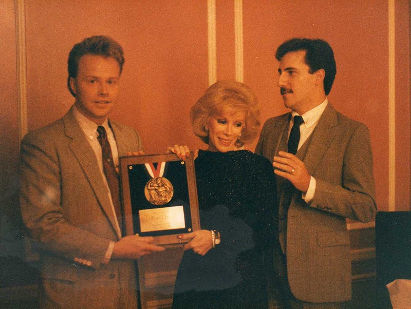 Joan Rivers (center) honors Daniel Flier (left) and John Allen (right) for co-founding Saint Louis Effort for AIDS. - Courtesy Colin Murphy