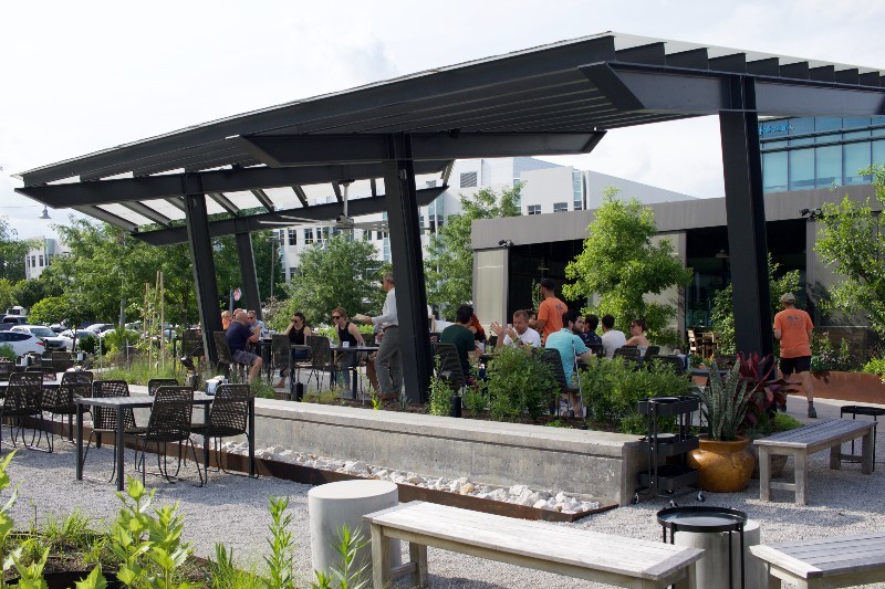 The open-air restaurant overlooks the bustle of Cortex.  -CHERYL BAEHR