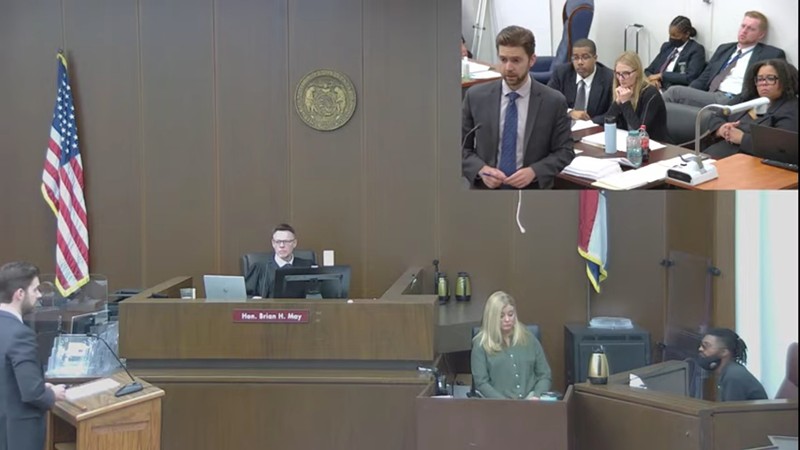 Prosecutor John Schlesinger cross examines Dion Dupree, a witness for the defense. - St. Louis County Circuit Attorney's Office Live Stream
