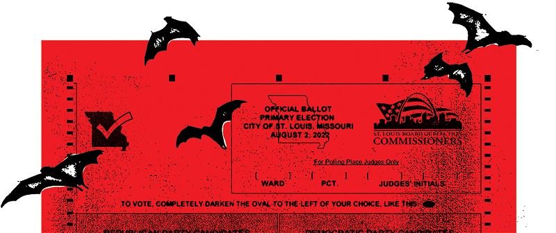 Red Missouri ballot with bats flying around it