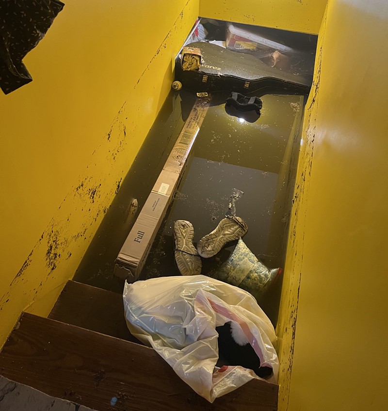 Basement stairs nearly flooded to the first floor.
