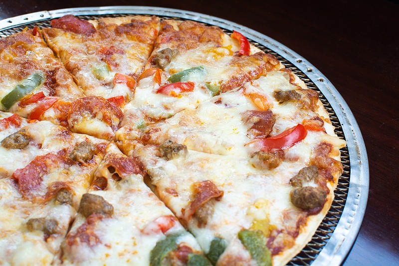 Mama Lucia’s Supreme pizza, which includes sausage, pepperoni, olives, onion and peppers.