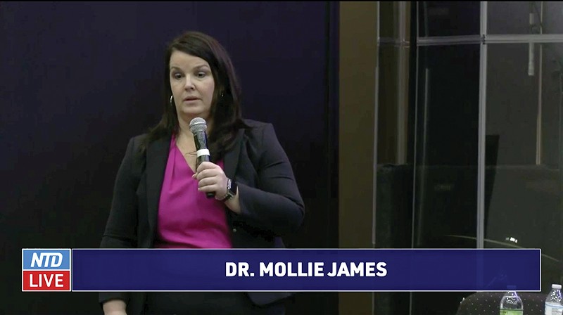 Dr. Mollie James has spoken at a string of anti-vaccine "Covid Summits," with videos posted live by Epoch Times/New Tang Dynasty Television. - Screengrab