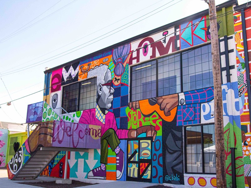 A building covered in bright murals