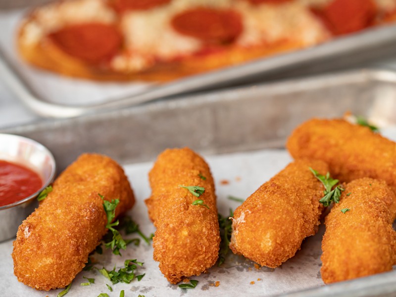 The mozzarella sticks are hand rolled, fried and served with marinara.