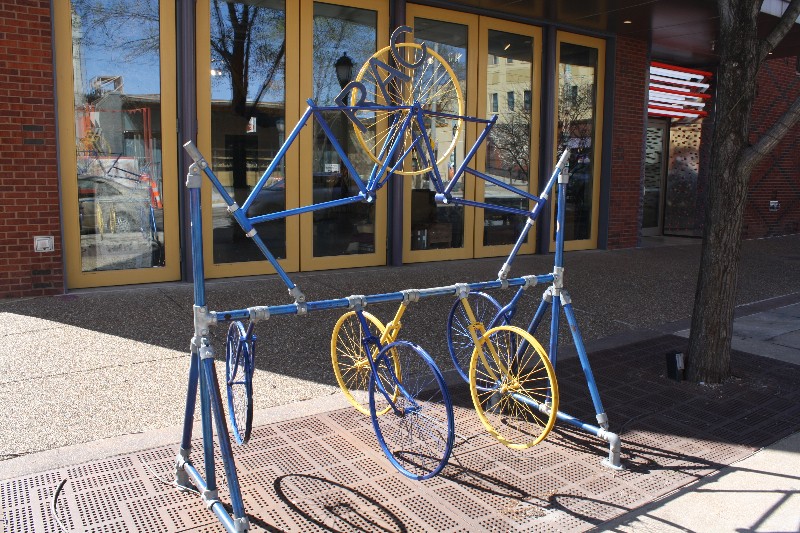 A BoomerRacks bike rack in front of the Regional Arts Commission. - PHOTO BY BILL LOELLKE