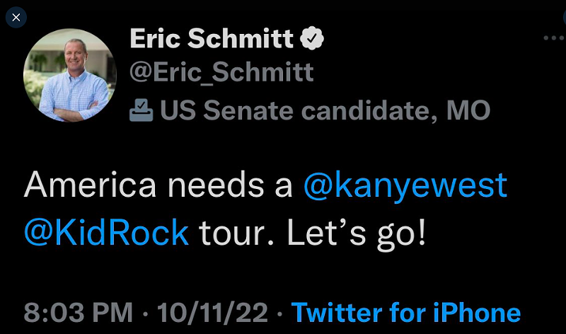 Eric Schmitt Picks Unusual Time to Become a Kanye West Fan