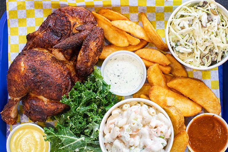 Chicken Scratch's rotisserie chicken, pictured with assorted sides, will soon be available in Glendale.
