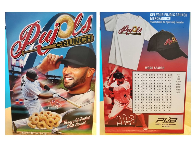 The front and back of the new Albert Pujols Crunch cereal.