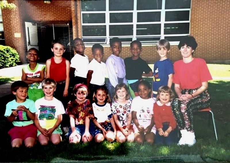 Rachel Jenness (far right) taught Kevin Johnson (middle, white shirt) in kindergarten and first grade. - Courtesy Rachel Bee