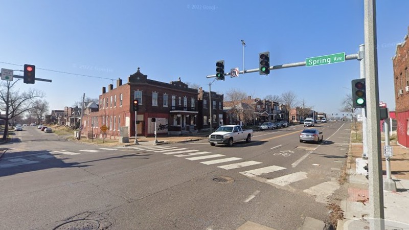 The intersection of Spring and Grand Avenues, where a pedestrian was struck and killed last month. - Google Maps