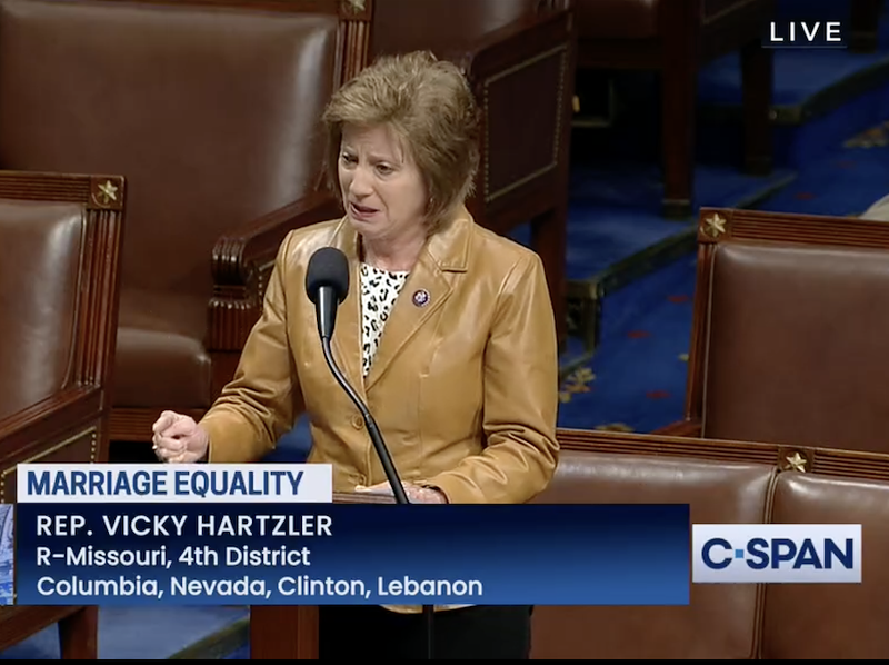Missouri Representative Vicky Hartzler, R-Harrisonville, on the floor of the U.S. House crying over gay marriage.