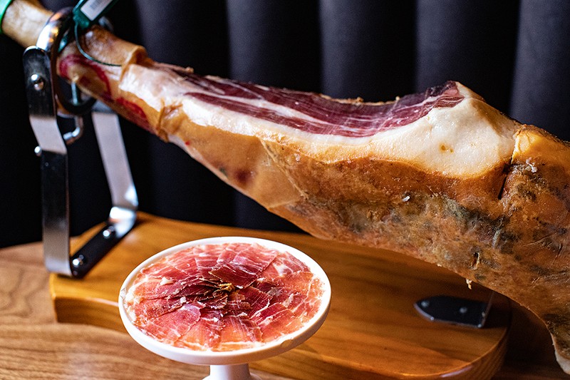 Jamon Iberico is sliced by hand to order.