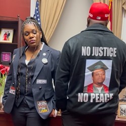 Cori Bush and Michael Brown Sr in her office before heading to the State of the Union.