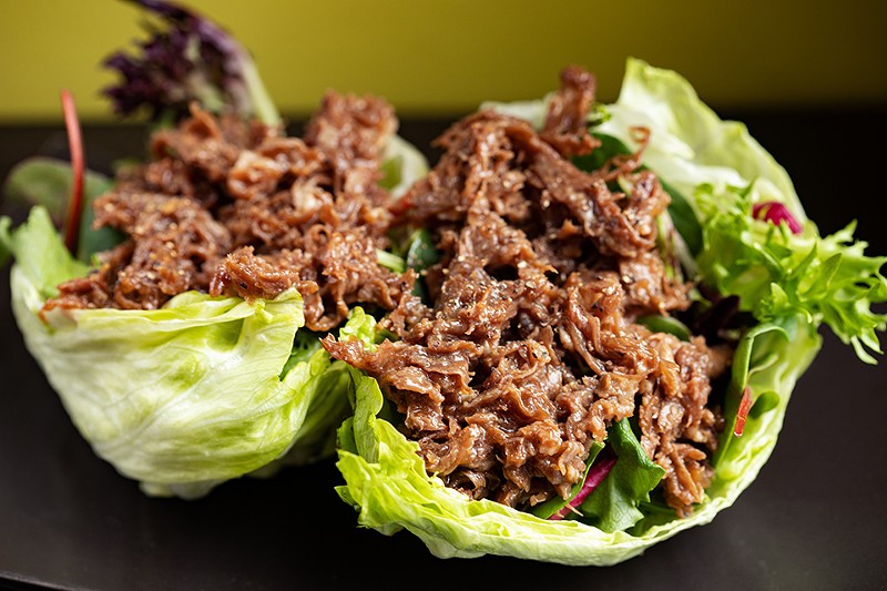 Dou Dou’s lettuce wraps include stir-fried beef and vegetables served in lettuce cups.